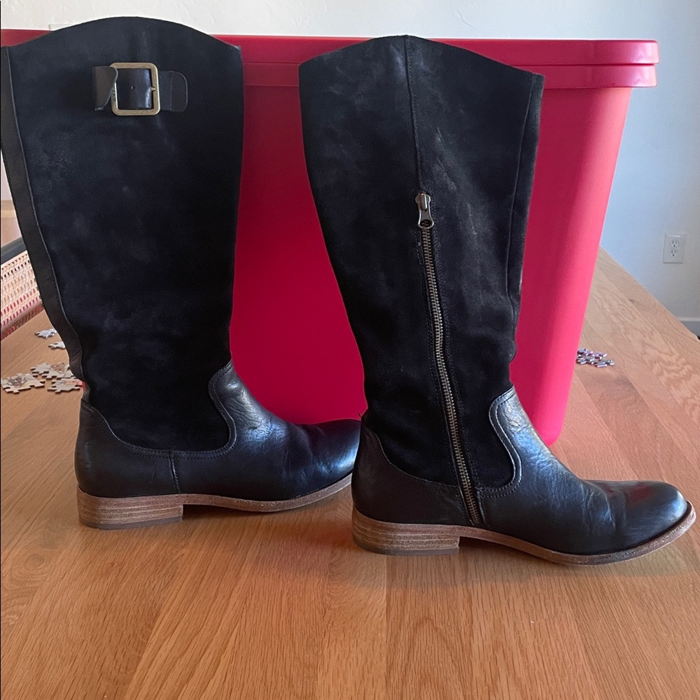 Kork-Ease Black Knee-High/Riding Suede/Leather Boots